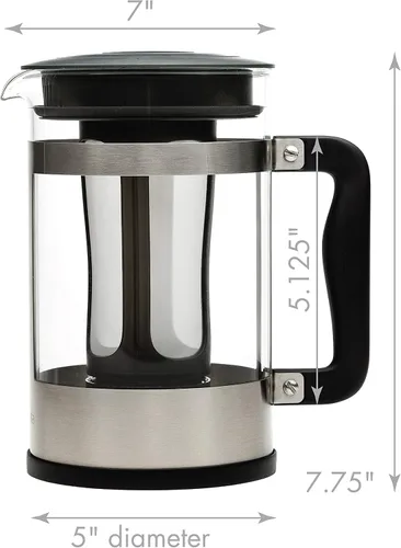 Vista 2 de Primula Kedzie - Cafetera helada de lujo con mango de agarre cómodo, jarra de vidrio duradera, filtro de malla extraíble, 6 tazas, acero inoxidable