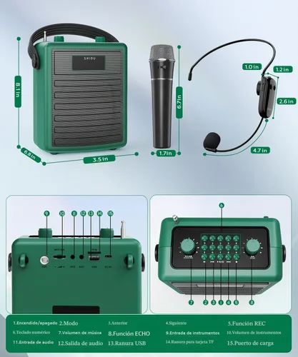 Vista 8 de SHIDU Amplificador de voz inalámbrico de 40W para profesores con micrófonos