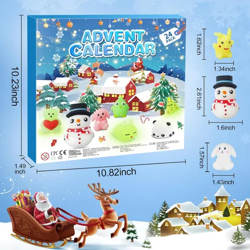 Vista 4 de Calendario de Adviento 2026, cuenta regresiva luminosa de Navidad de Mochi de 24 días, lindo alivio del estrés, juguetes esponjosos, animales