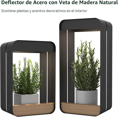 Vista 6 de Grand patio Aplique de pared solar al aire libre con estante y jardinera, lámpara de pared impermeable con LED para decorar con veta de madera