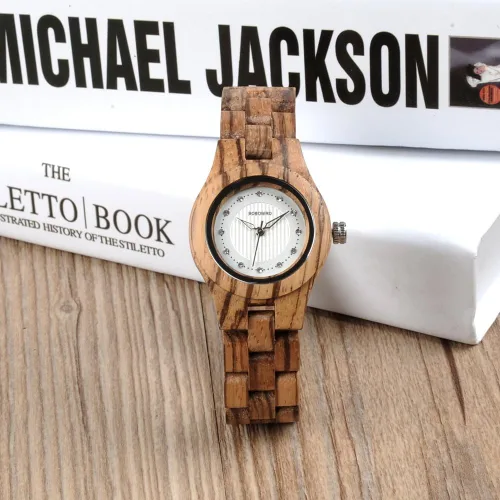 Vista 7 de BOBO Bird Reloj de madera de bambú para mujer, gemas de imitación de diamante, caballero, relojes de madera de cuarzo con caja de regalo