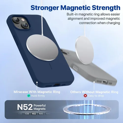 Vista 4 de Miracase Funda diseñada para iPhone 13, con protector de pantalla de vidrio templado, forro de microfibra suave antiarañazos, funda de goma de Azul