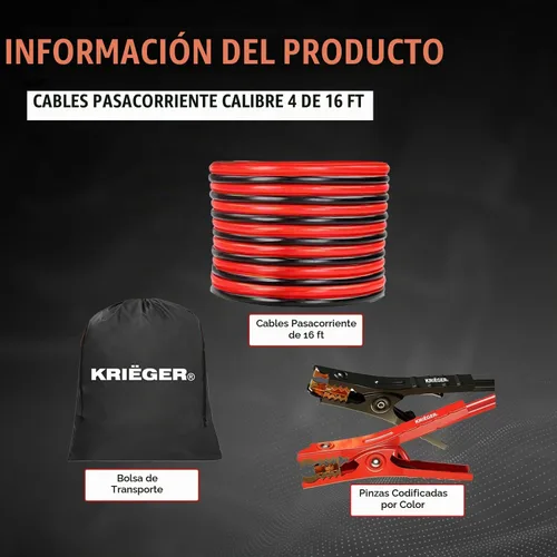 Vista 6 de K KRIËGER Cables de puente para batería de automóvil, cables de refuerzo automotrices resistentes para arrancar baterías muertas o débiles con bolsa