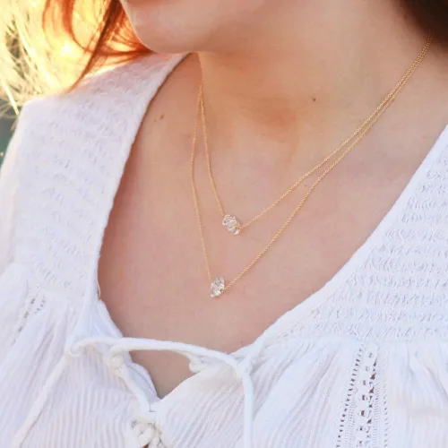 Vista 6 de Herkimer Diamond Necklace in Solid 14K Gold and Gold Filled, Rose Gold, Sterling Silver; Beautiful Solitaire, Multi-Stone, or Pendant Quartz Dorado