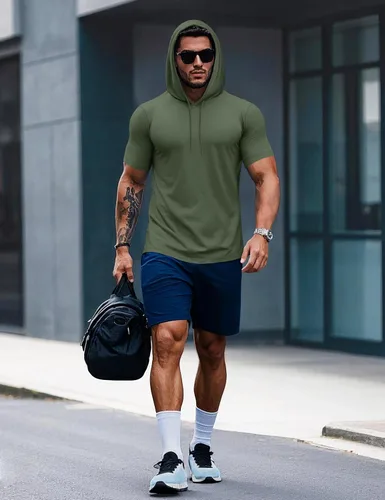 Vista 40 de MAGCOMSEN Sudadera con capucha de algodón de manga corta para hombre, sudadera ligera con capucha