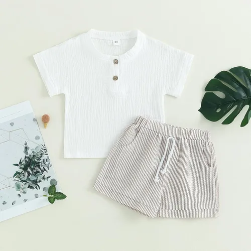 Vista 70 de fhutpw Conjunto de 2 piezas de ropa de verano para bebés, camiseta de manga corta, cintura elástica, pantalones cortos para niños pequeños