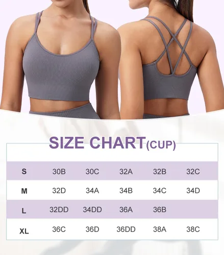 Vista 6 de Brasier deportivo acanalado para mujer, con tirantes acolchados, espalda, perfecto para yoga, entrenamiento y fitness, diseño de bajo impacto y sin