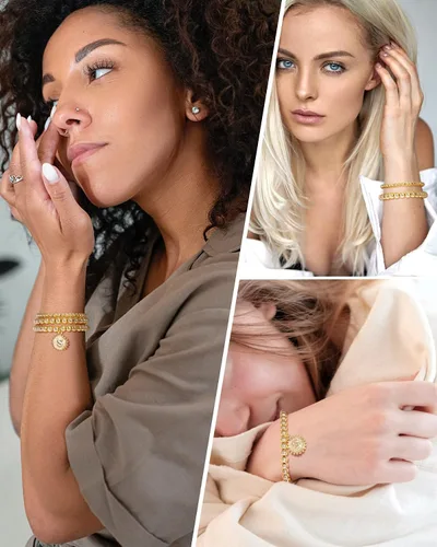 Vista 3 de adoyi Gold Silver Bracelets for Women Beaded Bracelet 14K Gold Plated Bracelet Stack Initial Letter A-Z Strand Stretch Bead Stackable Bracelet Set