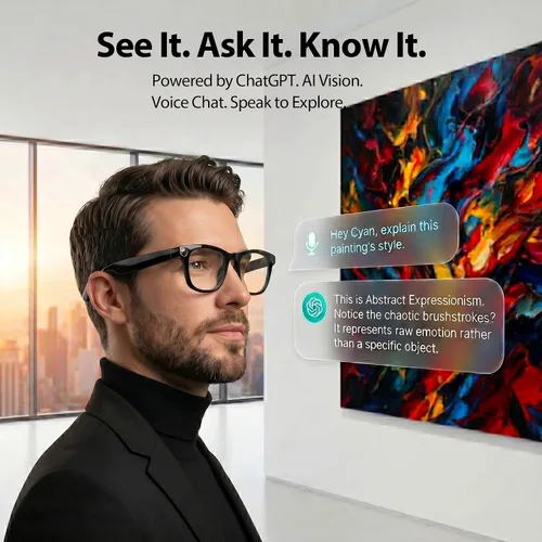 Vista 5 de EarlySincere Gafas inteligentes con cámara POV 4K de 8 MP, video HD, asistente de visión AI, transcriptor de traducción y voz, audio de oído