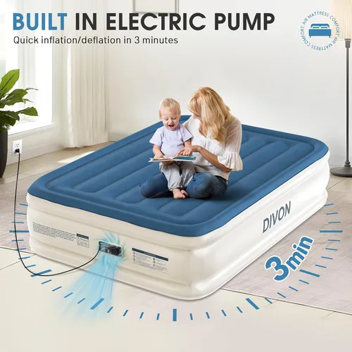 Vista 14 de Colchón de aire DIVON Full con bomba incorporada, colchón inflable de 18'' de grosor en 3 minutos, colchón hinchable plegable, colchón de aire