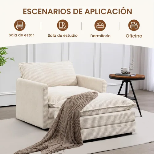 Vista 6 de ROWHY Sillón individual con otomano, sofá moderno de corduroy en forma de nube con chaise convertible, sofá tapizado para sala de estar, beige