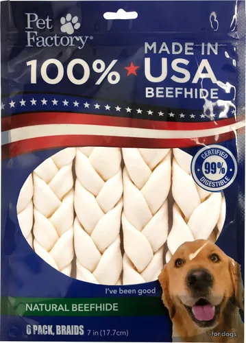 Vista 10 de Pet Factory 100% fabricado en Estados Unidos, palitos trenzados de 7 pulgadas para masticar, sabor a carne de res y pollo, 6 unidades/1 paquete