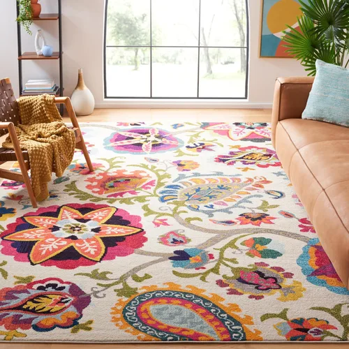 Vista 5 de SAFAVIEH Colección Monaco - Alfombra para pasillo, 2.2 x 6 pies, color marfil y multicolor, diseño floral bohemio, no desprende pelusa y de fácil