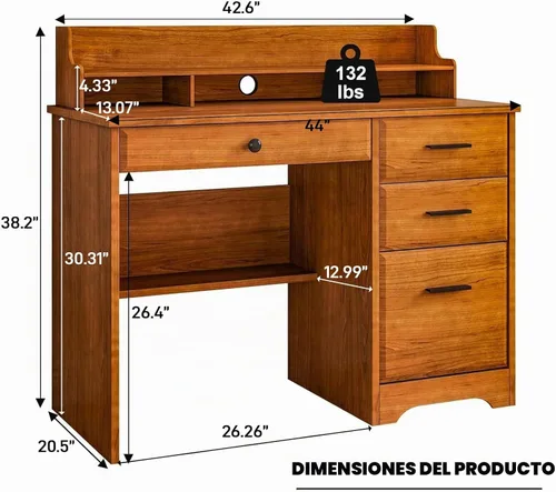 Vista 2 de 4 EVER WINNER - Escritorio para computadora con cajones para espacios pequeños, escritorio de madera con gabinete de archivos y soporte
