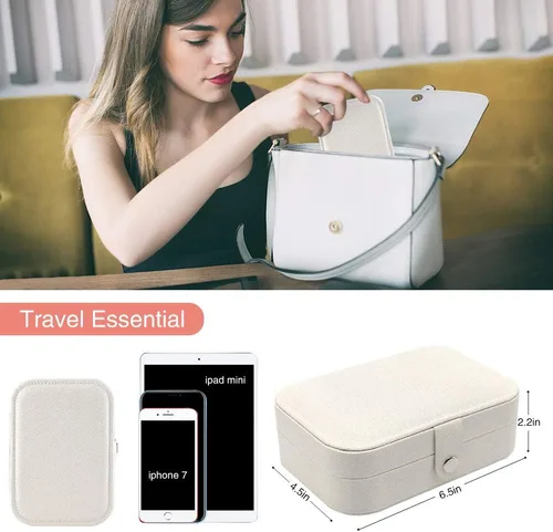 Vista 3 de DREAMGLAMOUR Joyería de viaje caja de viaje de doble capa joyero de viaje regalo para mujeres niñas con 6 pulseras de regalo collar aretes anillos