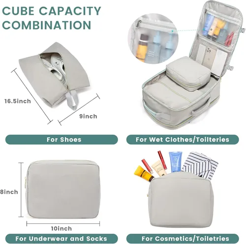Vista 5 de LOVEVOOK Mochila de viaje grande de 40L para mujeres y hombres, mochila de mano aprobada por aerolíneas, Gris- verde, Mochila de viaje