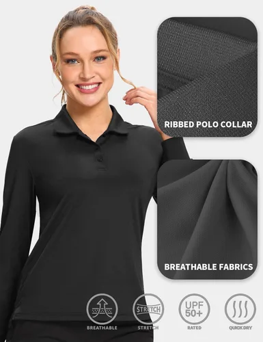 Vista 5 de Hiverlay Polo Shirts for Women Golf Shirts UPF 50+ Long Sleeve Shirt Collared