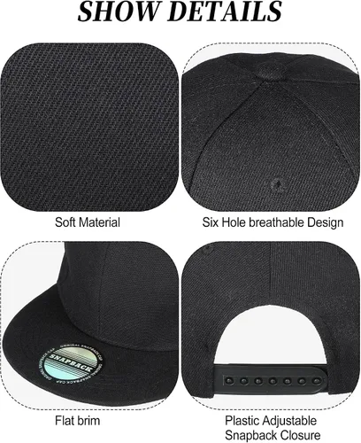 Vista 3 de 15 Pack Snapback Hats for Men Hip Hop Style Hats Solid Baseball Hats Adjustable Snapback Cap Flat Brim Baseball Caps