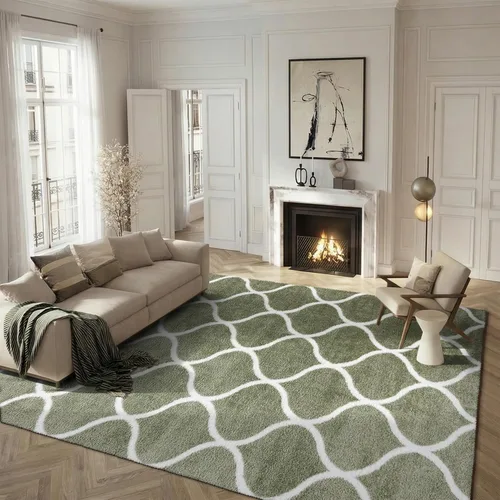 Vista 28 de SAFAVIEH Tahoe Shag Collection - Alfombra para pasillo, 2 x 9 pies, color beige y blanco, diseño de enrejado, no desprende pelusa y de fácil