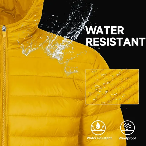 Vista 4 de MAGCOMSEN Chaqueta acolchada ligera con capucha para hombre, con cremallera completa, resistente al agua, acolchada, con forro