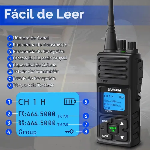 Vista 3 de SAMCOM Radios de 2 vías FPCN30A Radios bidireccionales de largo alcance recargables 5 vatios UHF programables Radios de mano profesionales Walkie