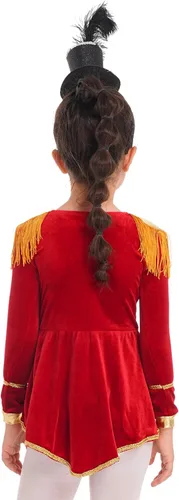 Vista 4 de Aislor Kids Girls Circus Ringmaster Lion Tamer Costume Tassels Leotard Dress Halloween Drum Majorette Outfits Dancewear