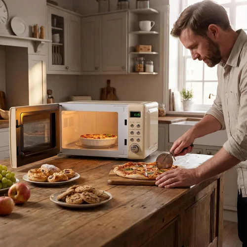 Vista 9 de COSTWAY horno microondas de encimera, 0.7 pies cúbicos, hornos microondas con 5 niveles de micro potencia, función de inicio diferido, plato
