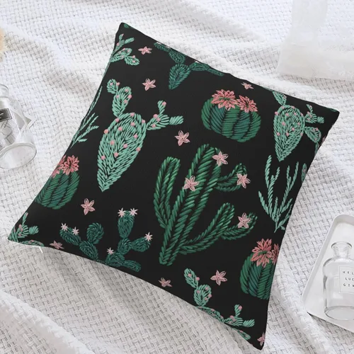 Vista 6 de Fundas de almohada de cactus lindos de 18 x 18 pulgadas, fundas de almohada decorativas de plantas verdes, fundas de almohada decorativas para sofá