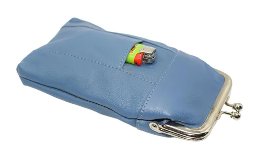 Vista 6 de Marshal® - Estuche para cigarrillos de cuero, bolsillo regular o 100 para encendedor de 100 (color azul bebé)