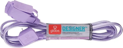 Vista 9 de GLOBE Electric 22892 Designer Series - Cable de extensión de tela de 9 pies, 3 salidas polarizadas, enchufe de ángulo recto, 125 voltios, morado