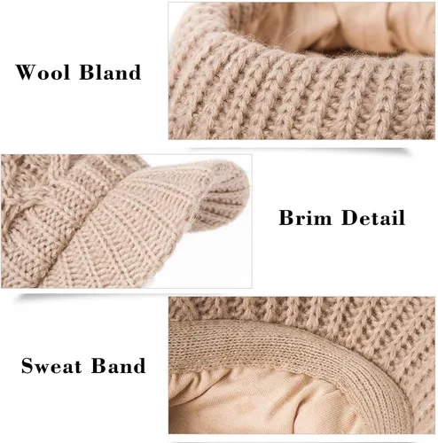 Vista 22 de Comhats - Gorro de 50/100 % lana, con visera, tejido, para el invierno y el clima frío