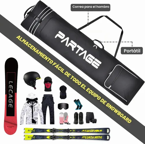 Vista 6 de Partage Bolsa de snowboard con ruedas, bolsa de snowboard para viajes aéreos, longitud ajustable hasta 66.9 in, Oxford resistente al agua 600D
