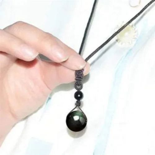 Vista 4 de Collar con colgante de obsidiana negra natural, collar de bendición de la suerte, collar de moda, Sin piedras preciosas