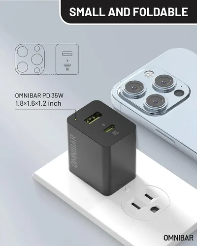 Vista 5 de Cargador de iPhone de carga rápida con cable USB A a Lightning (6 pies/silicona suave), 2 puertos GaN 35W USB C bloque de cargador de pared