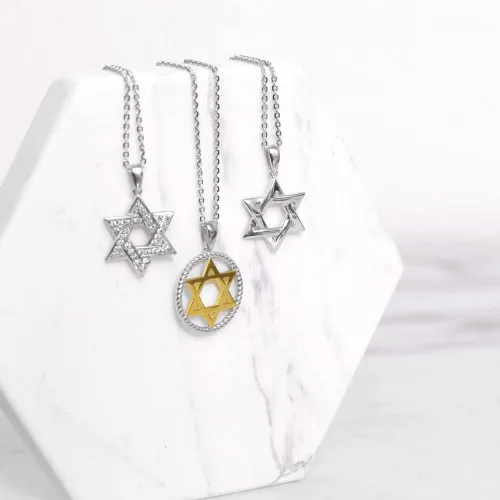Vista 6 de BERRICLE Collar con colgante de estrella de David de plata de ley, unisex, chapado en rodio, Plata esterlina
