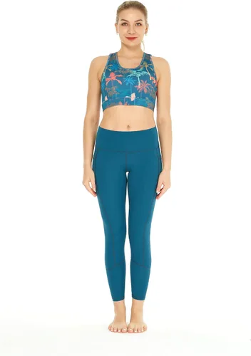 Vista 4 de Conjunto deportivo deportivo para mujer con estampado de brasier y leggings sólidos