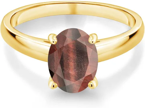 Vista 2 de Gem Stone King Anillo ovalado de oro amarillo de 10 quilates con ojo de tigre rojo