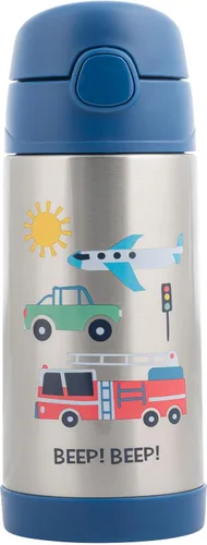 Vista 7 de Stephen Joseph Botellas de acero inoxidable de doble pared, botella de agua aislada para niños pequeños, botella aislada al vacío con popote, Abeja