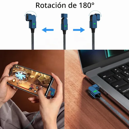 Vista 3 de Cable de carga magnético USB C de 100 W, rotación de 180°, cable de carga magnético 2 en 1 para teléfono [2 unidades, 4/6.6 pies], transferencia