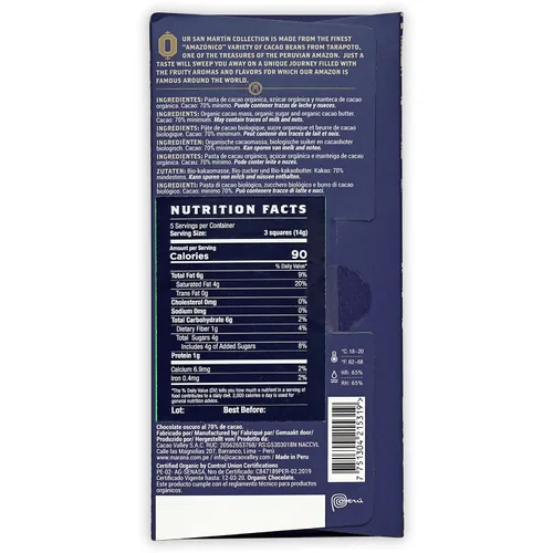 Vista 3 de Maraná Chocolate 70% Cacao Variedad Chocolate Negro Paquete de 3 – Chocolate peruano – Premium, grano a barra, de origen directo, hecho en origen