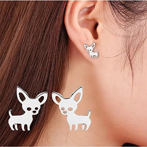 Vista 2 de QIAN0813 Aretes pequeños de Chihuahua para mascotas para mujeres, lindos aretes de perrito y cachorro, joyería de animales Love My Pet, aleación