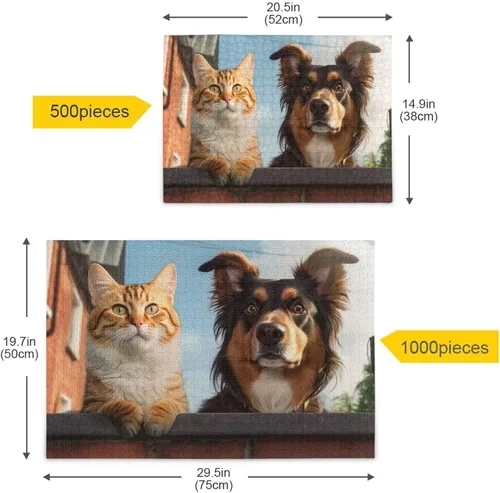 Vista 5 de Cat Dog Jigsaw Puzzles 500 Pieces for Adults with Mesh Storage Bag 2011501