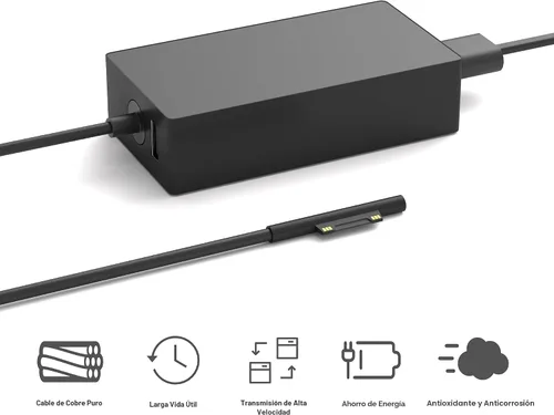 Vista 4 de Cargador Surface Pro de 65 W compatible con Microsoft Surface Laptop 2 3, Surface Pro X 11 10 9 8 7 6 5 4 3, Surface Go 2 Go 3, Surface Book 1 2
