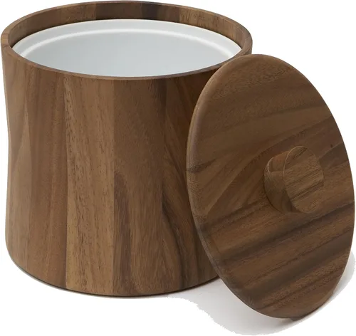 Vista 8 de Woodard & Charles - Cubo de hielo de madera de acacia, 2 cuartos de galón, 7" x 7 1/2" Acacia Wood Ice Bucket With Removable Liner; Keeps Ice