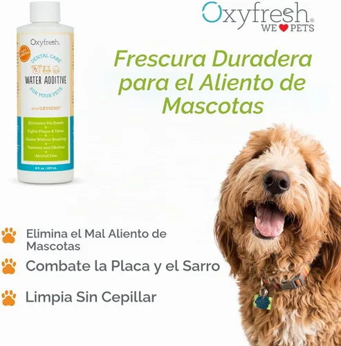 Vista 2 de Oxyfresh Premium Cuidado dental para mascota, aditivo para el agua, elimina el mal aliento, combate sarro, placa, solo tienes que añadirla al agua