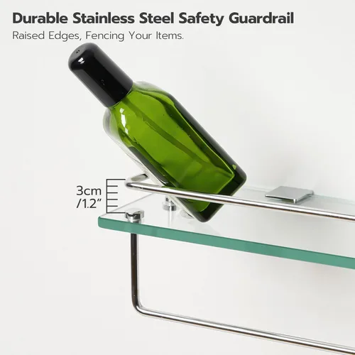 Vista 7 de HOOBRO Estantes de vidrio para baño, estante de vidrio flotante de 15.7 pulgadas para pared, juego de 2 soportes montados en la pared de acero