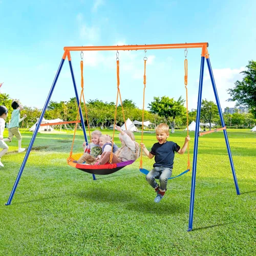Vista 8 de VEVOR Juegos de columpios para patio trasero, con 1 asiento de columpio de platillo, 1 asiento de columpio de cinturón, juego de columpio