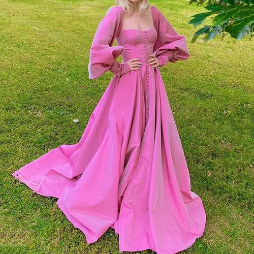 Vista 5 de Xjizu Vestido de fiesta de manga larga abombada vestido de princesa para mujer vestido de fiesta formal de satén vestido de noche de boda