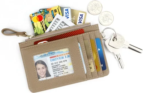 Vista 2 de Aiyo Nice Funda delgada para tarjetas RFID para mujer, cartera con cremallera, cartera de piel pequeña, monedero con llavero