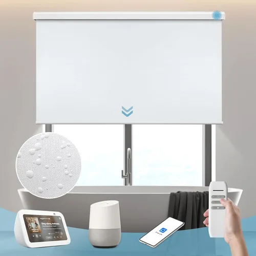 Vista 10 de Persiana enrollable inteligente 100 % opaca, pantalla motorizada compatible con Alexa Google, persiana de control de aplicación para ventana Tela